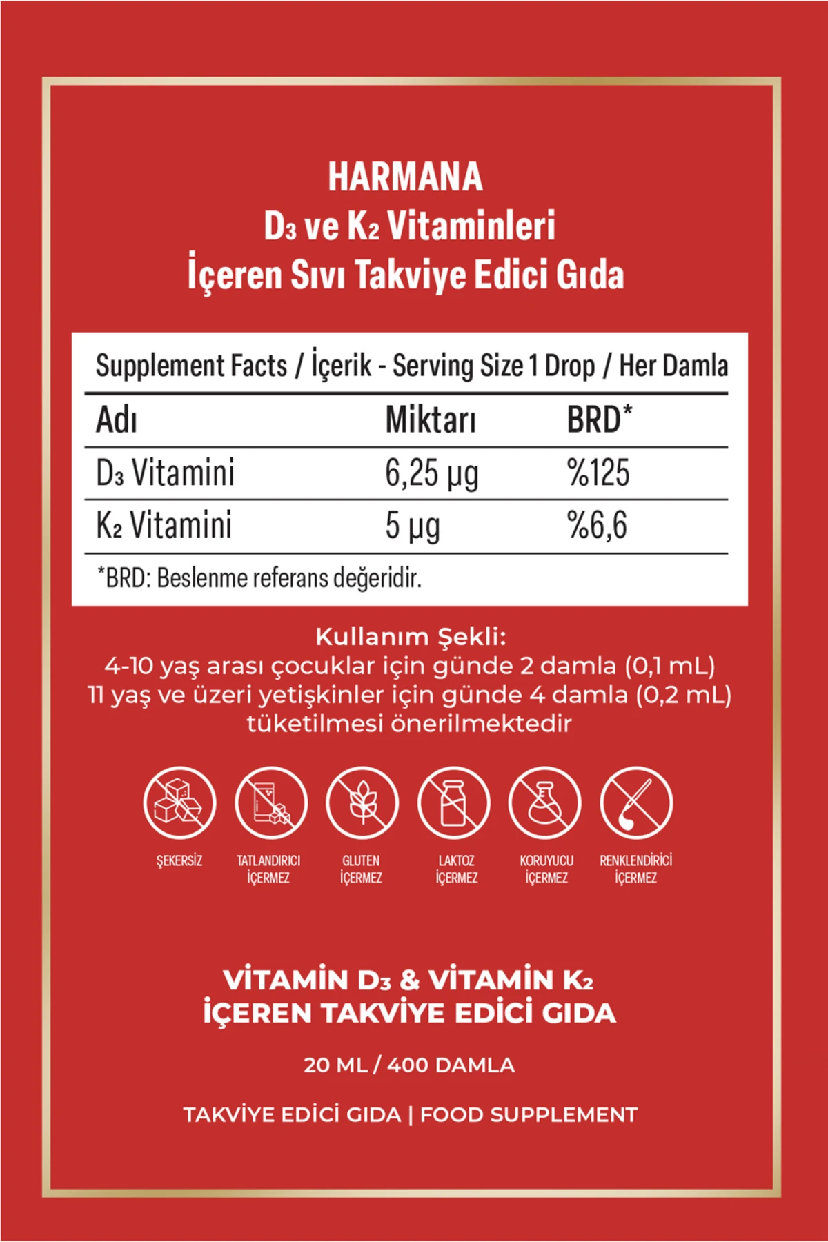 Vitamin D3 K2 Vitamin D ve K İçeren Damla 20 ml