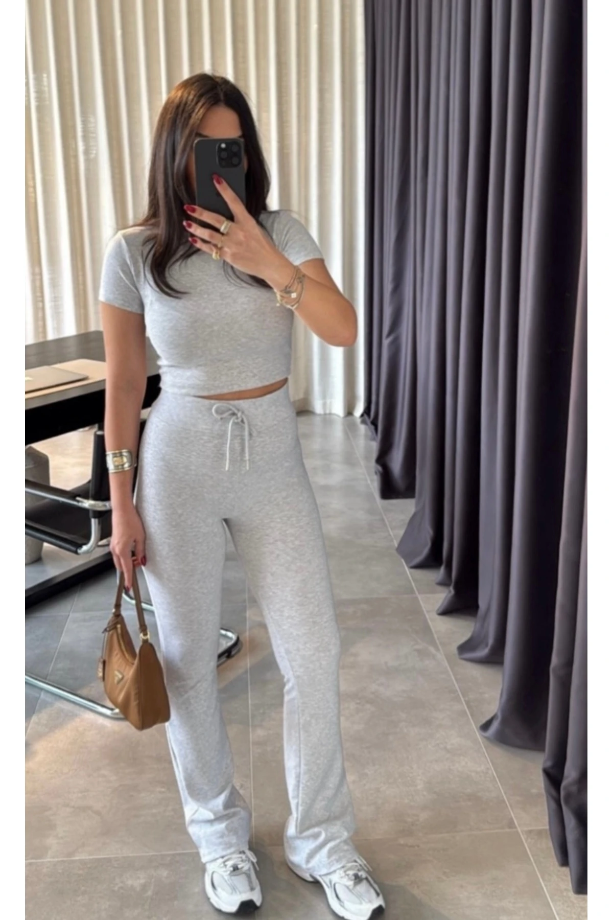 Gri İspanyol Paça ALt Üst Crop Takım