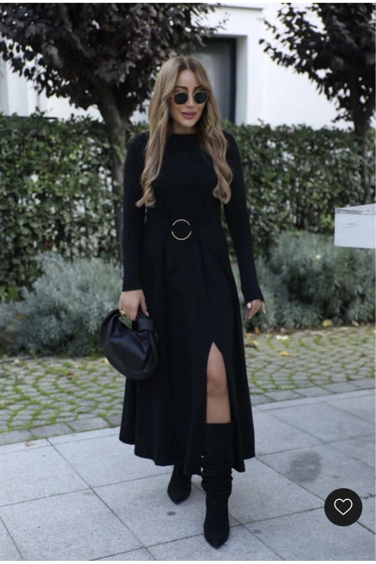 Halka Detay Çift Yırtmaçlı Elbise