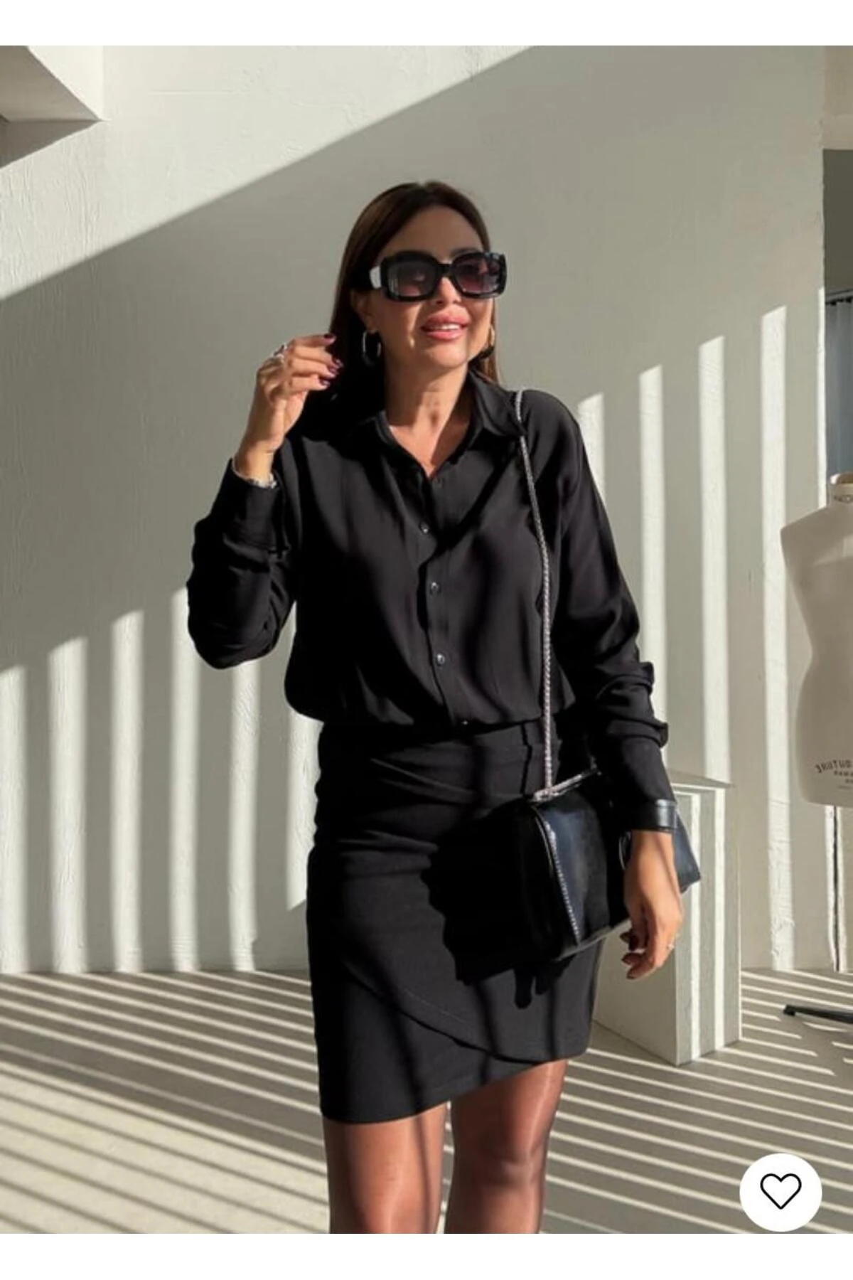 Siyah Drapeli Gömlek Elbise