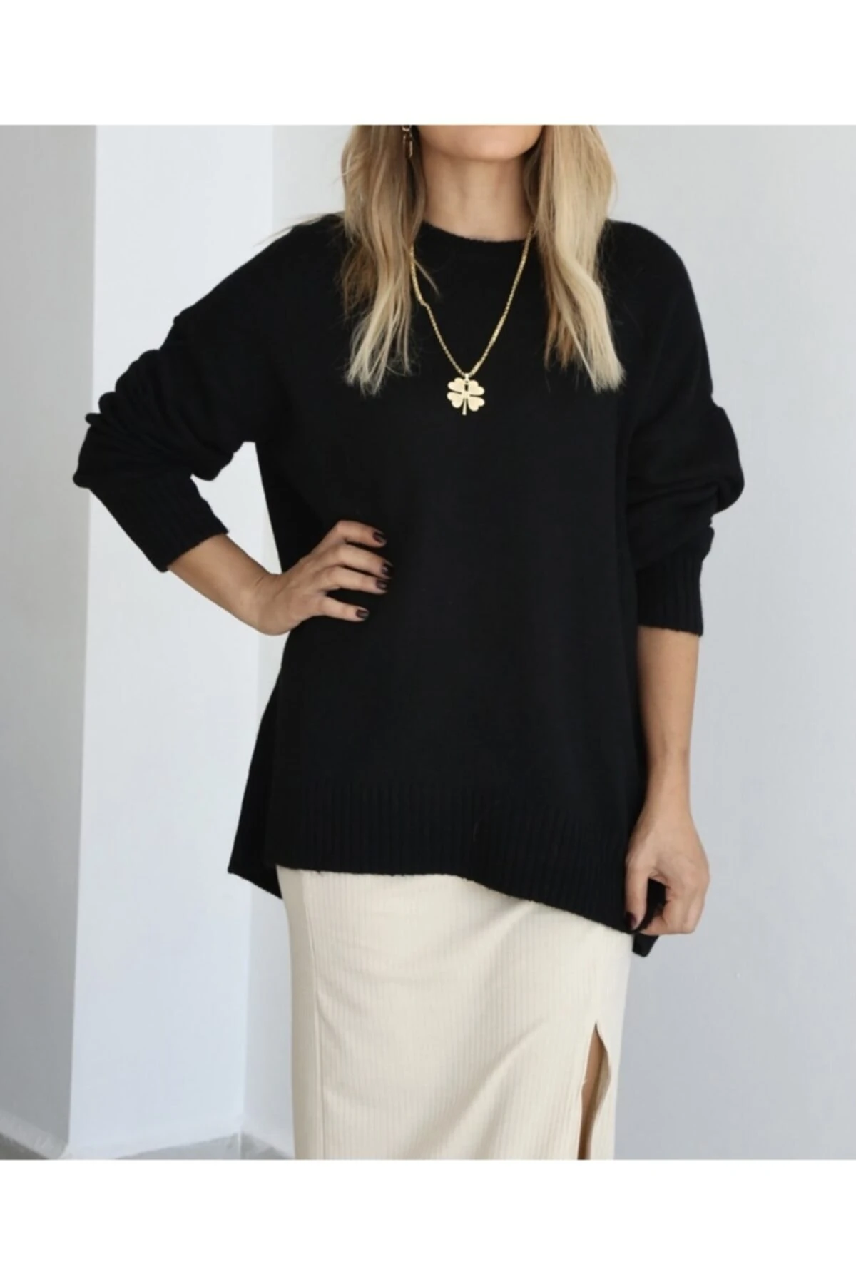 Fuşya Oversize Şalaş Triko Kazak