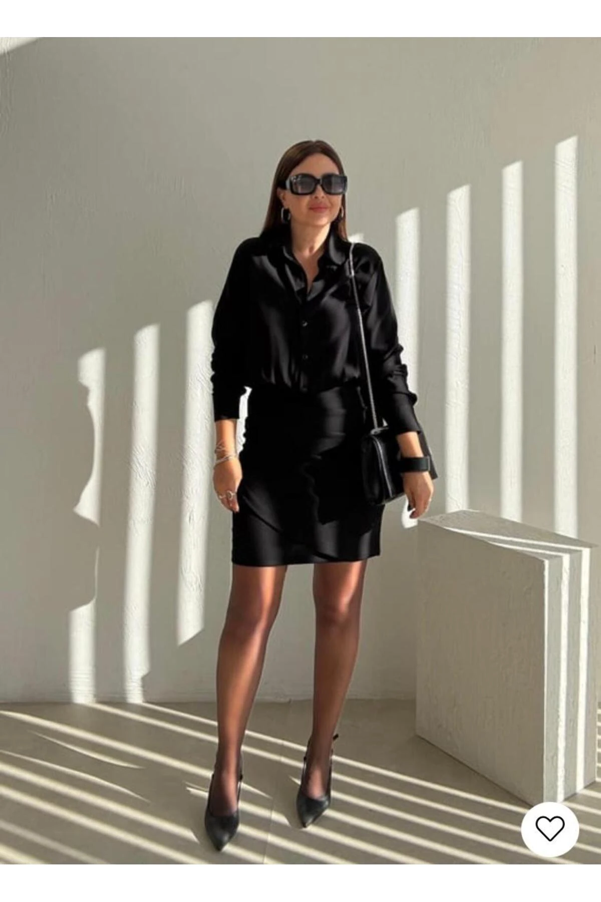 Siyah Drapeli Gömlek Elbise