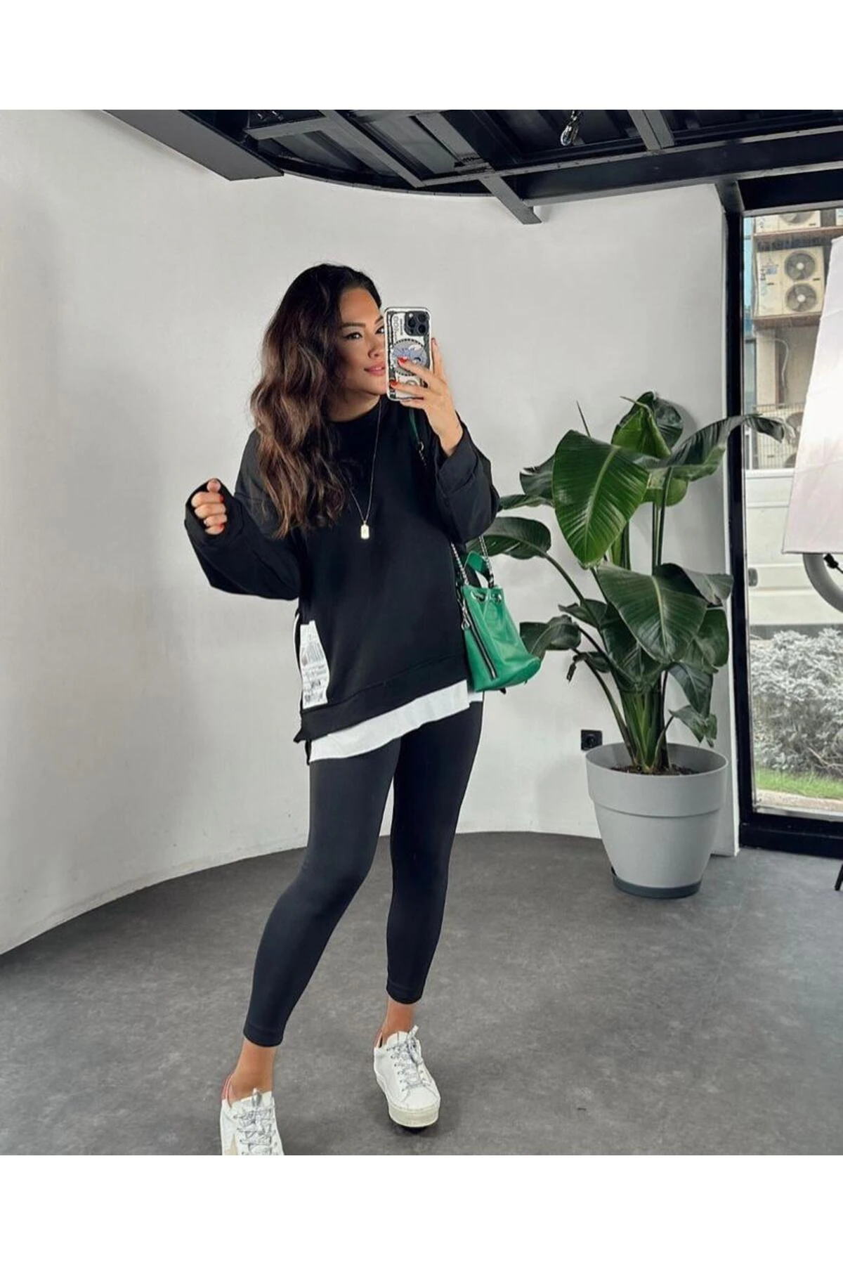 Yanları Fermuar Detay Oversize Tasarım Kadın Sweat Shırt Siyah