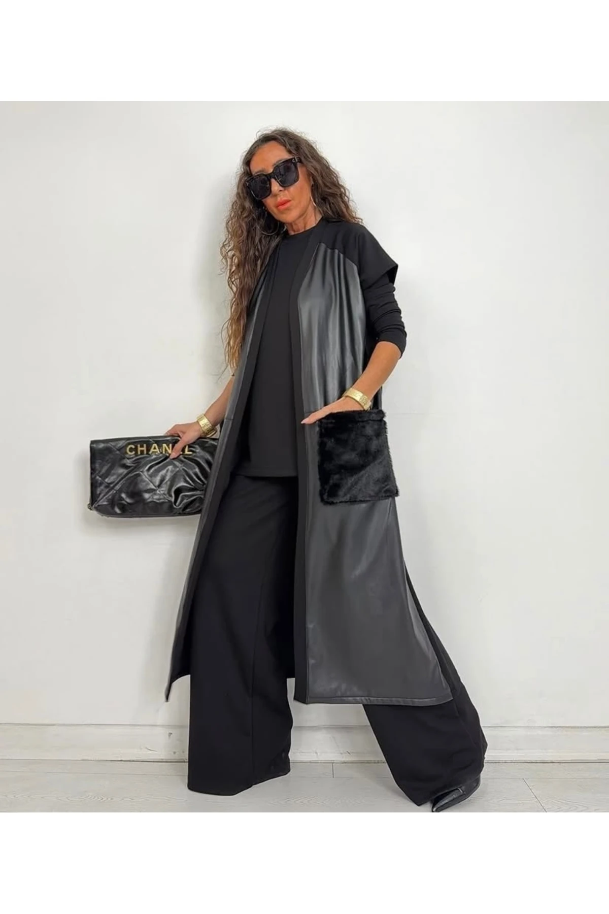 SİYAH YELEK BLUZ PANTOLON ÜÇLÜ TAKIM