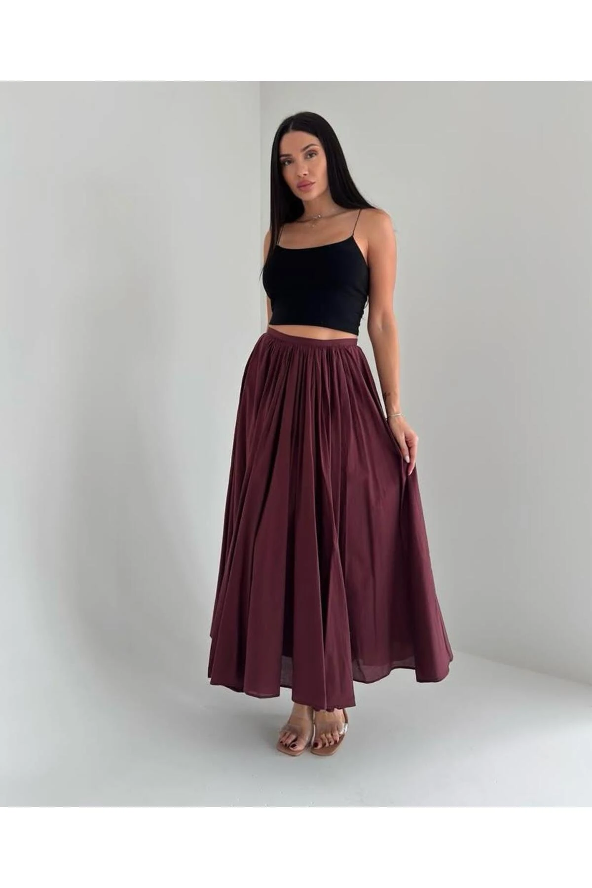 Astarlı Bel Fermuarlı Kloş Etek