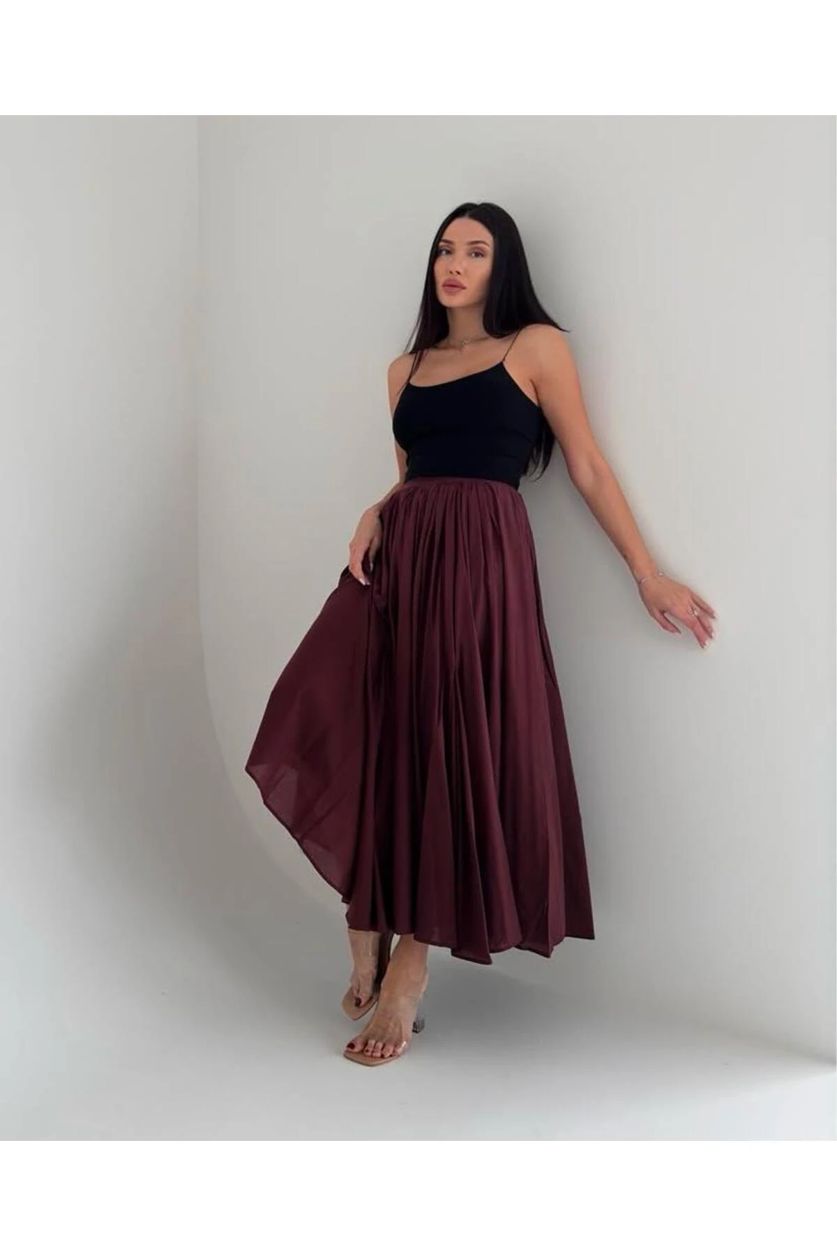 Astarlı Bel Fermuarlı Kloş Etek