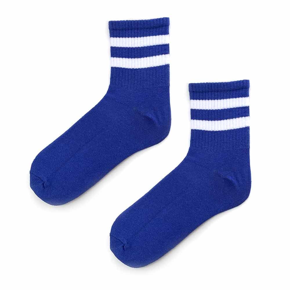 Beyaz Çizgili Mavi Renkli Desenli Kısa Çorap