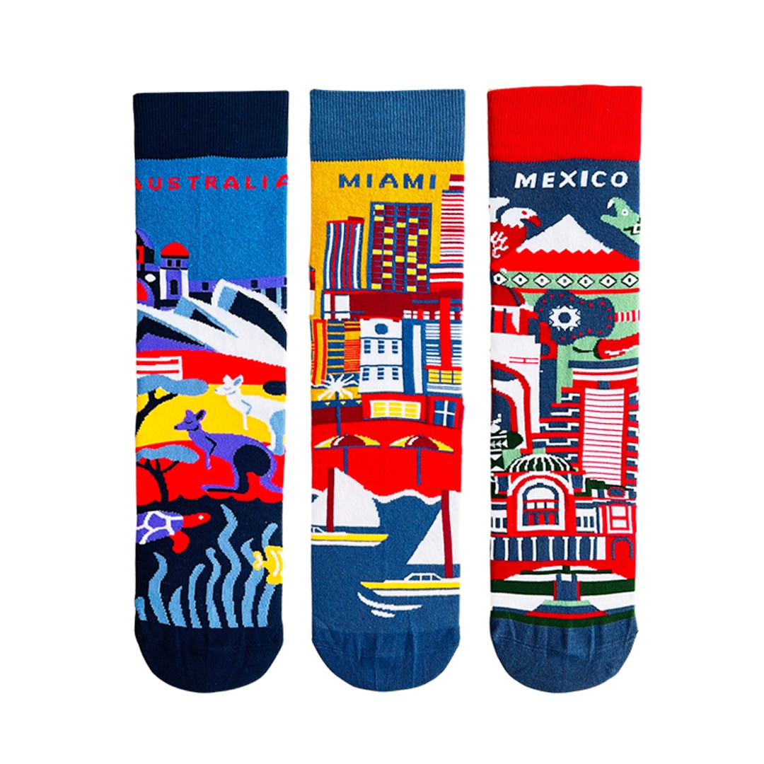 Miami Yazılı Ülkeler Desenli Erkek Soket Çorap (42-47)