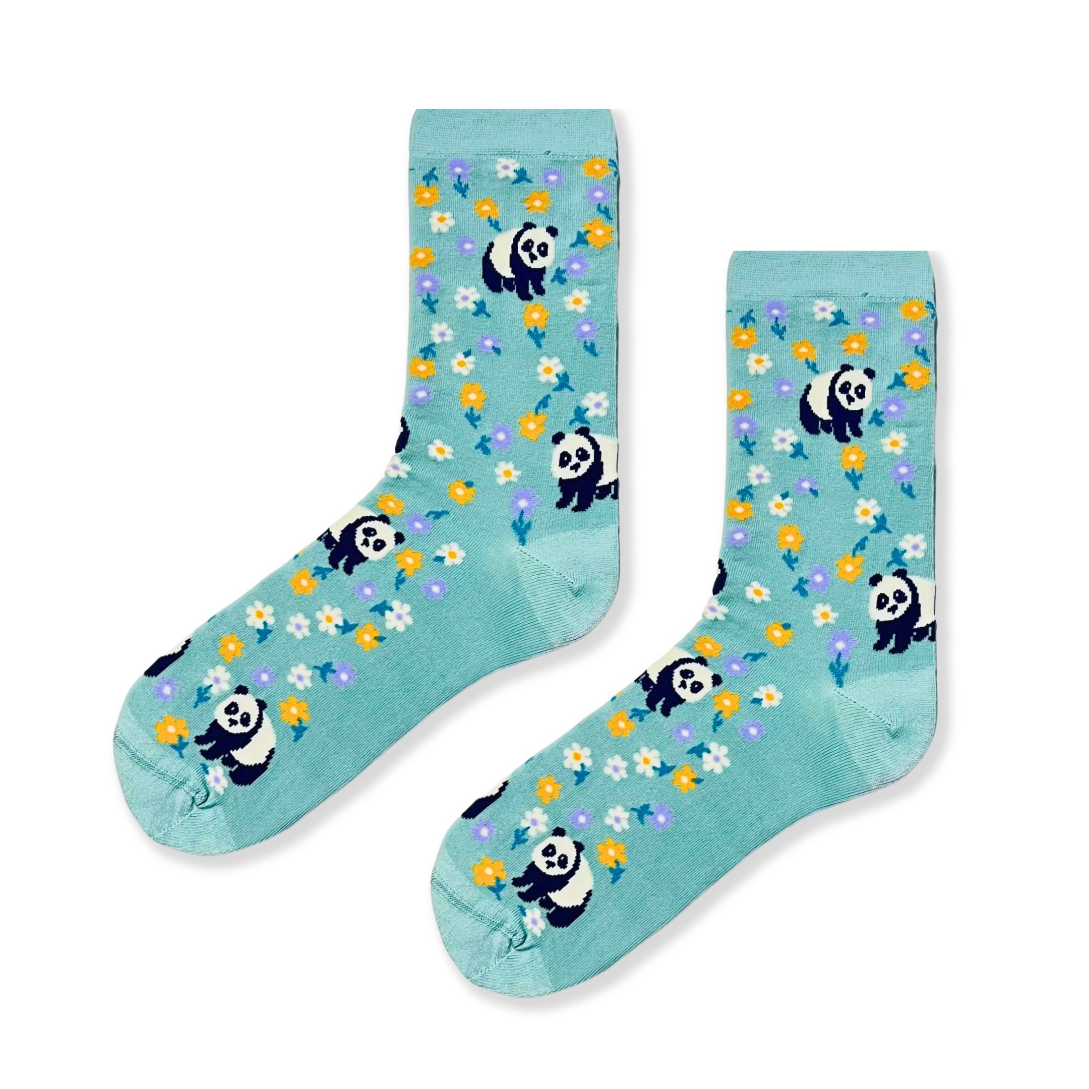 Panda Desenli Çiçekli Renkli Pamuklu Soket Çorap