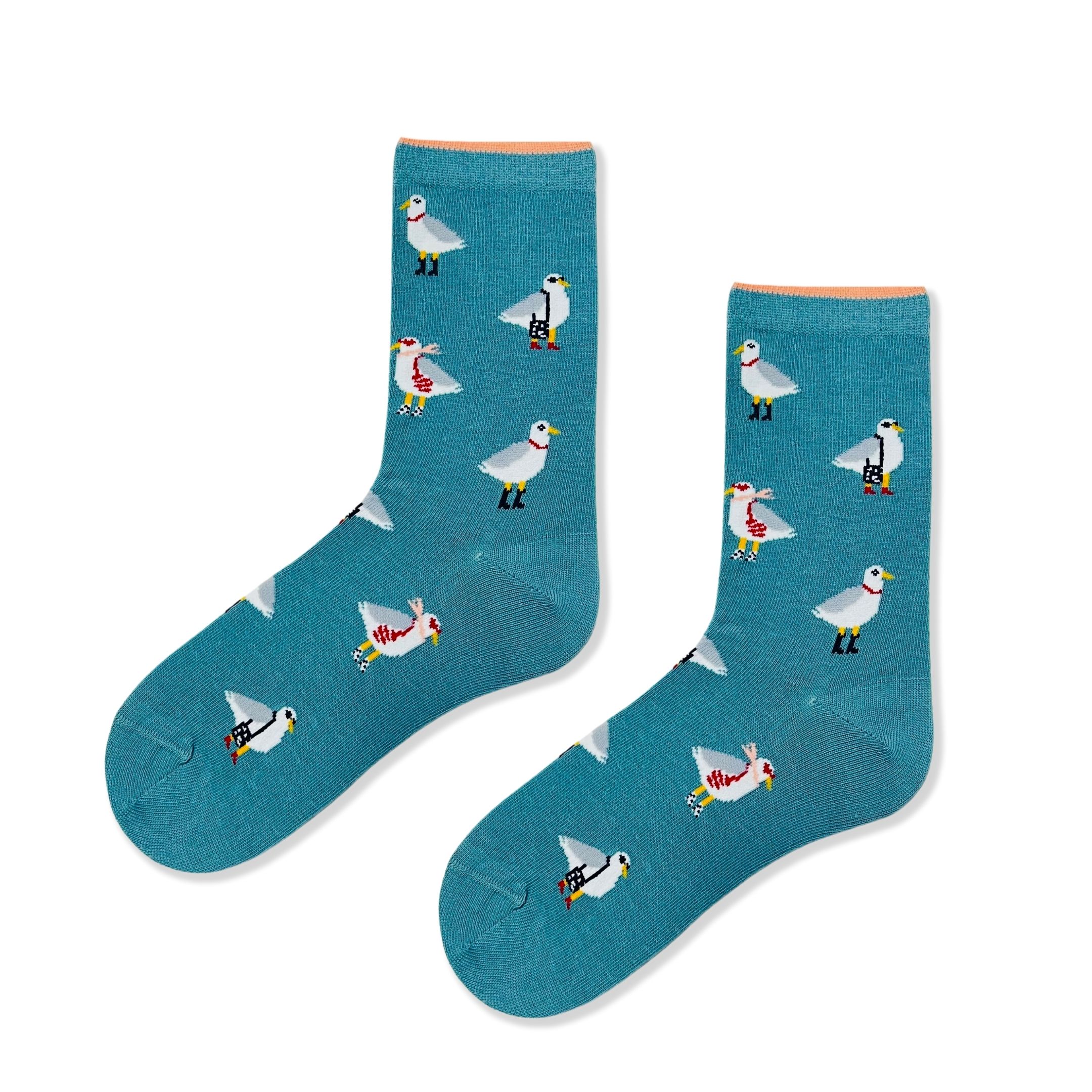 Martılar Desenli Şekilli Renkli Pamuklu Soket Çorap