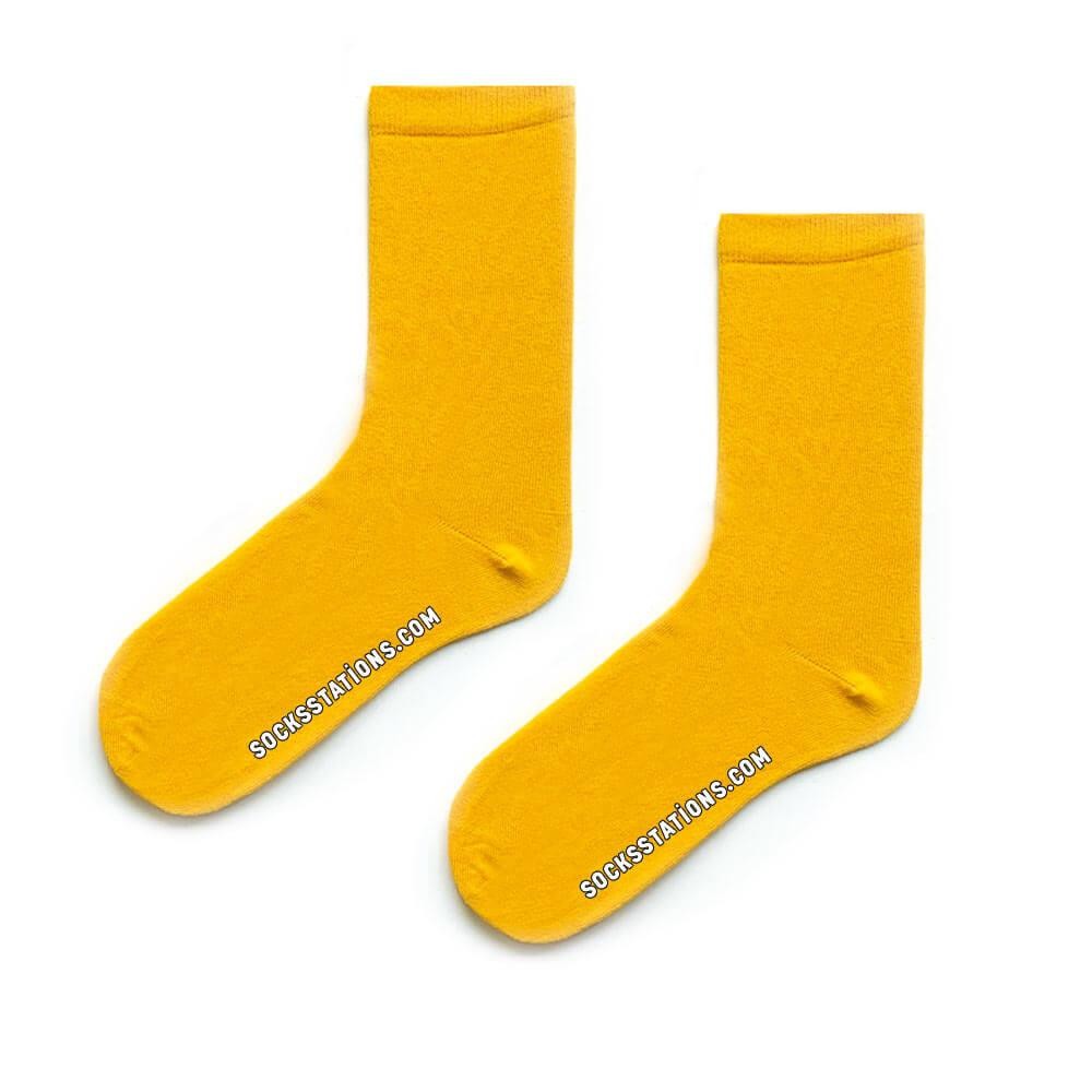 Düz Sarı Renkli Pamuklu Soket Çorap