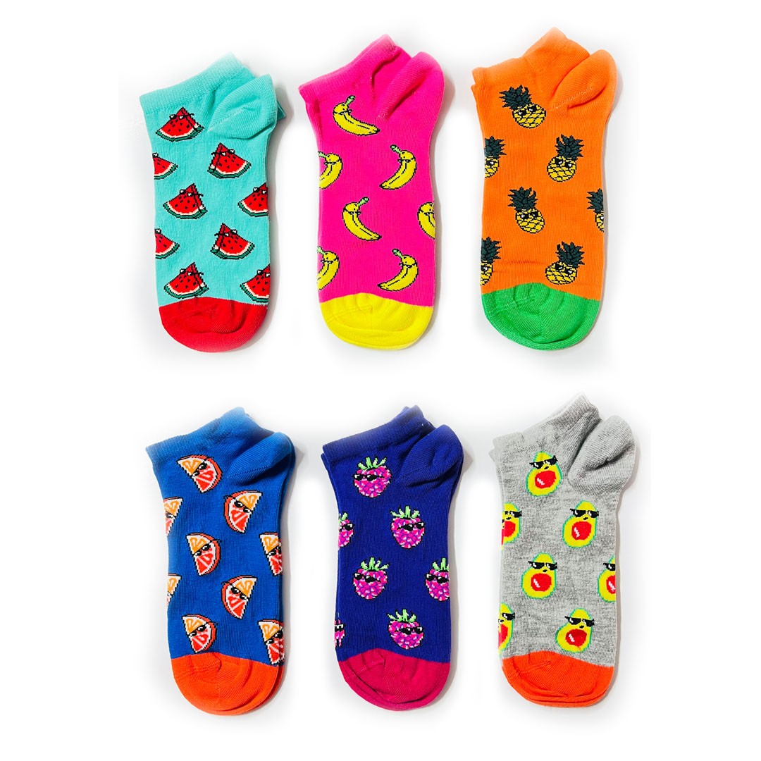 Minik Meyveler Desenli Renkli Patik Çorap Kutusu 6'lı