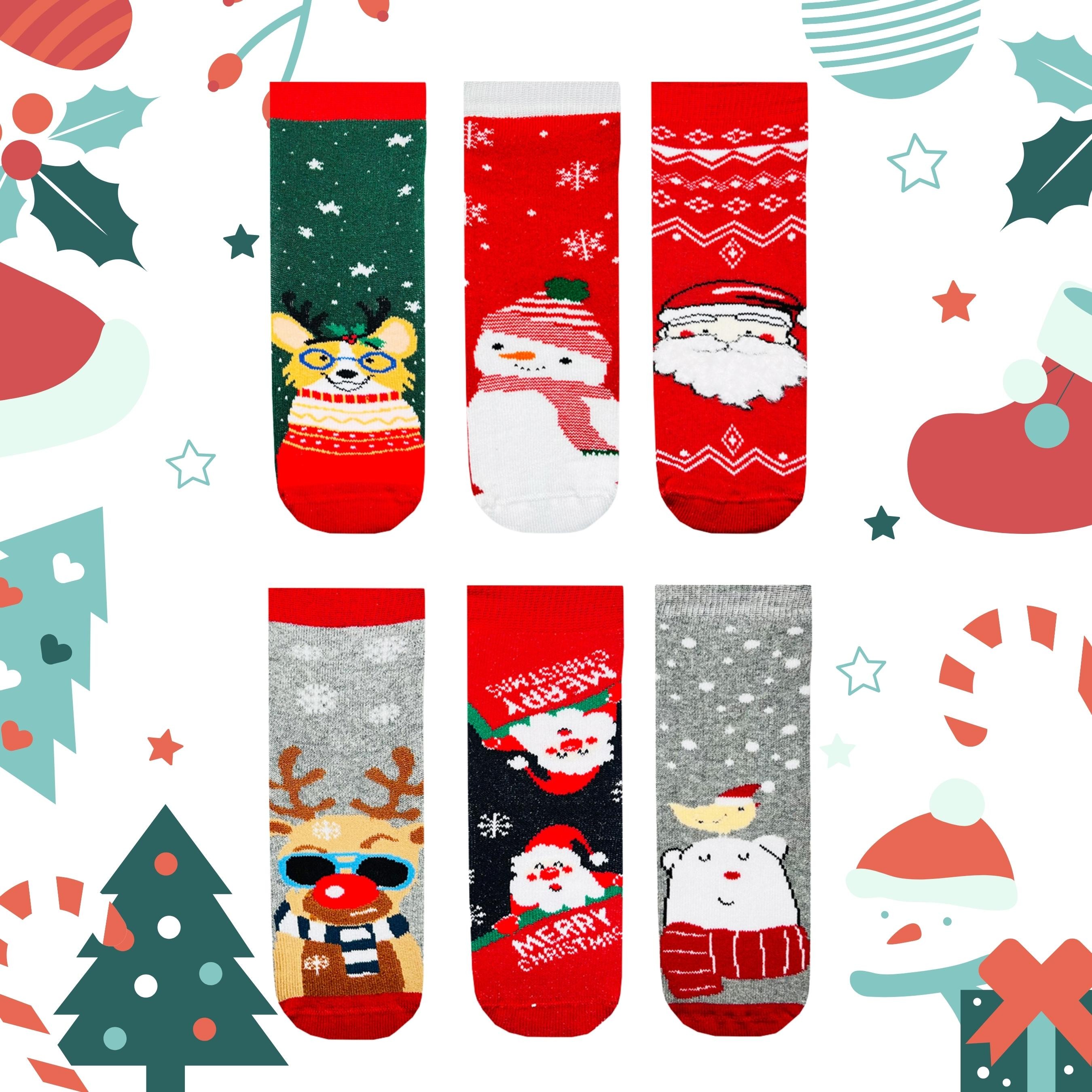 Noel Baba Desenli Xmas Havlu Çocuk Yılbaşı Çorabı 6'lı
