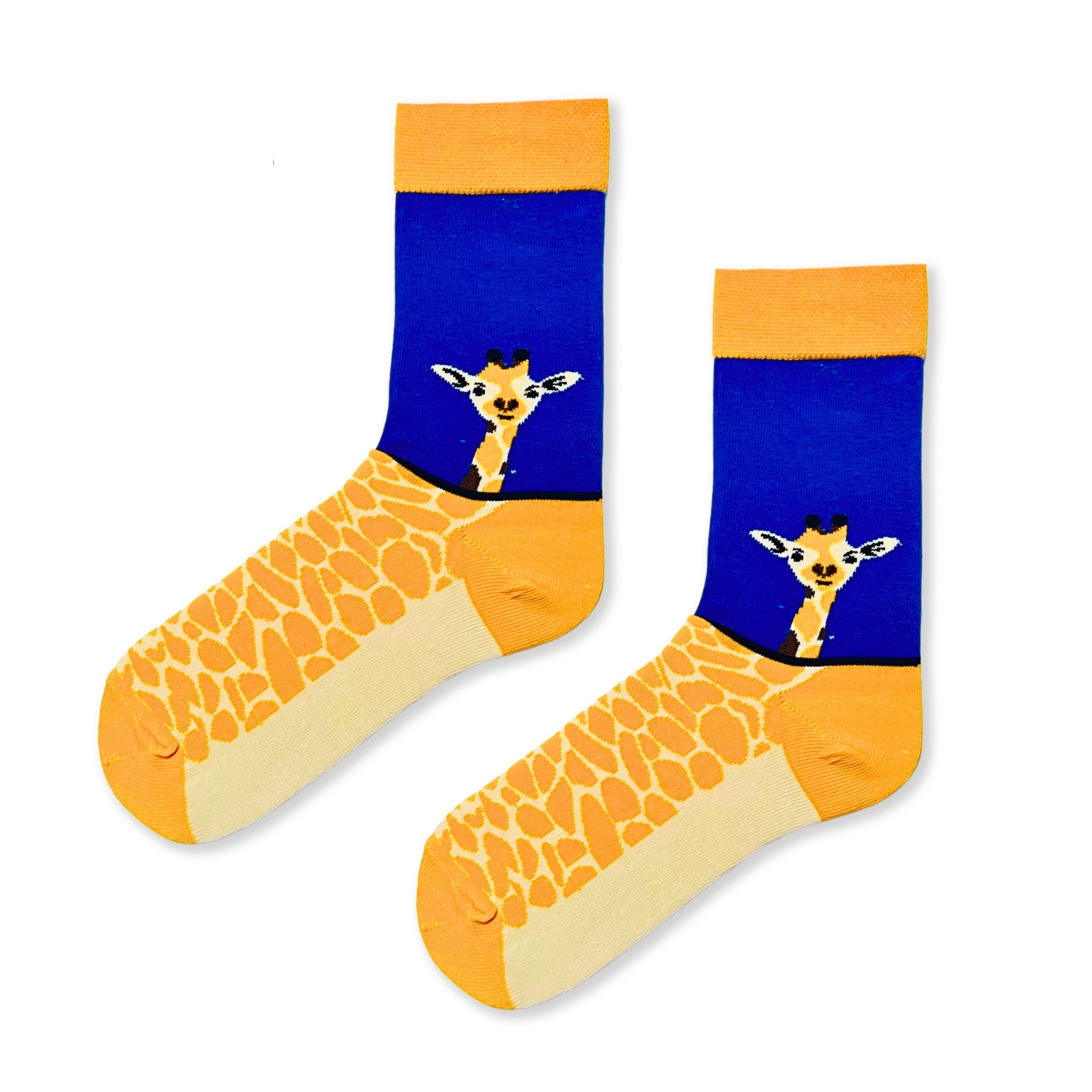 Zürafa Desenli Mavi Renkli Pamuklu Soket Çorap