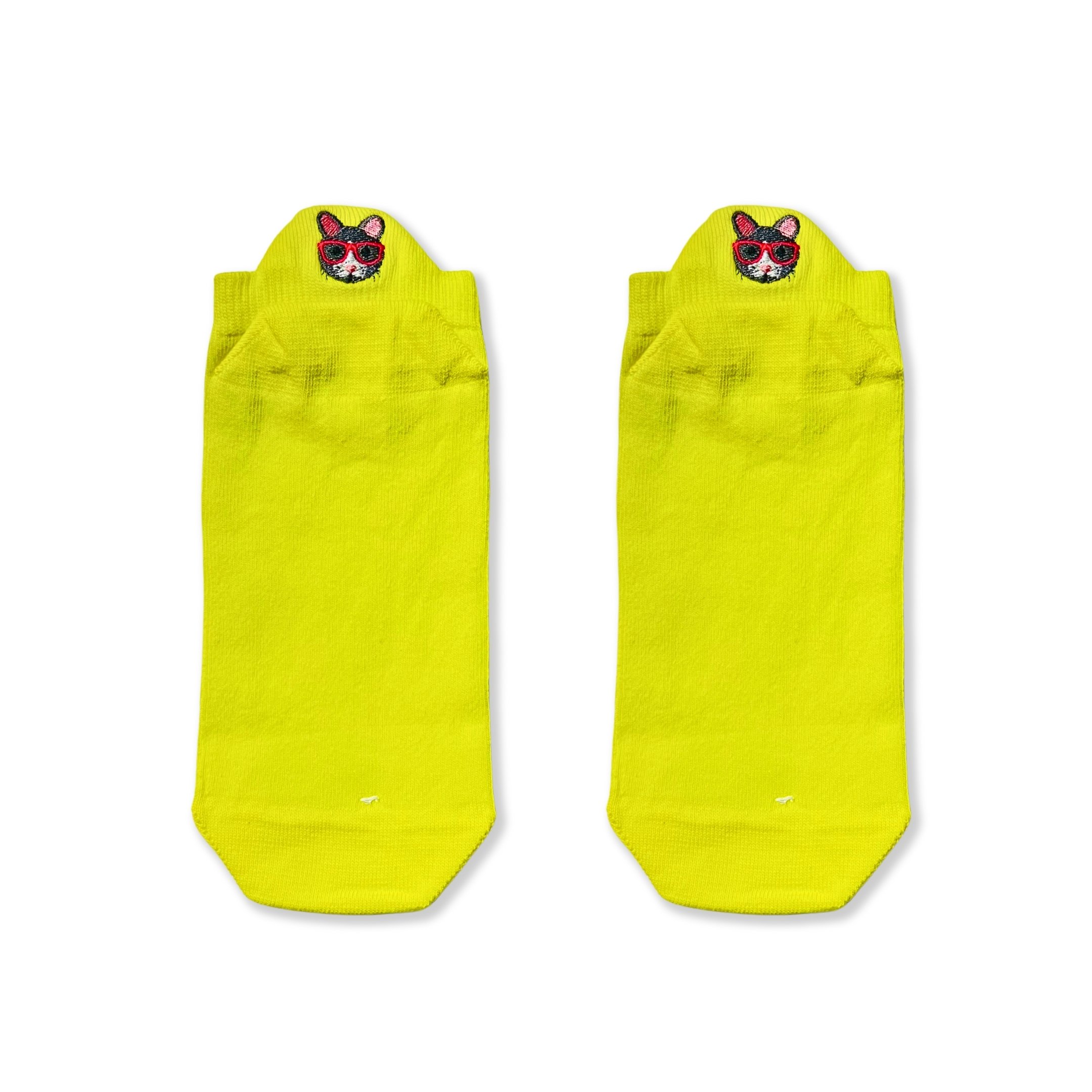Sarı Renkli Kedi Nakışlı Patik Çorap