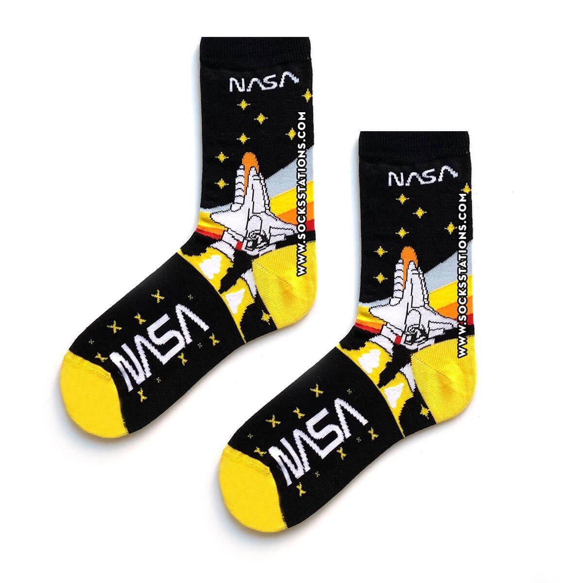 Nasa Desenli  Çorap Şekilli Sarı-Siyah Renkli Soket Çoraplar