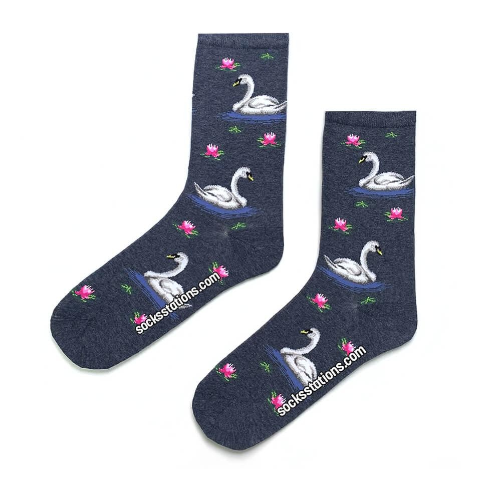 Kuğu Desenli Şekilli Gri Renkli Çorap Neşeli Çoraplar