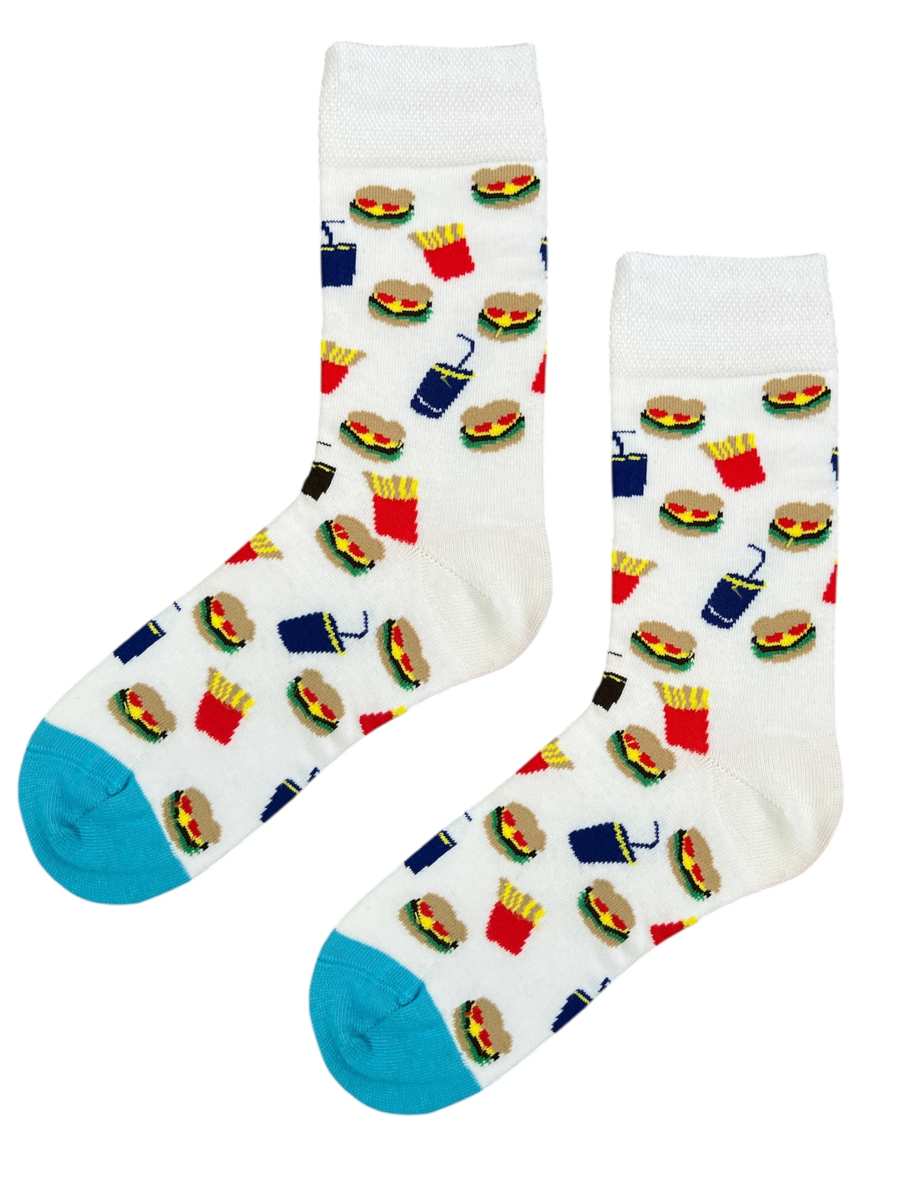 Beyaz Fast Food Desenli Soket Çorap Neşeli Çoraplar