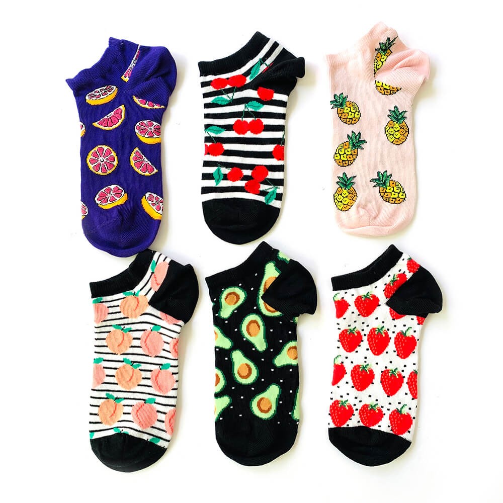 Çizgili Renkli Çorap Meyve Desenli Patik Çoraplar Kutusu 6'li