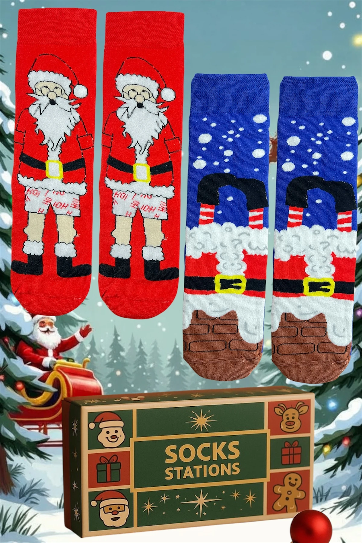 2’li Havlu Noel Baba Desenli Renkli Yılbaşı Temalı Çorabı – Yılbaşı Çorapları & Yılbaşı Çorap Kutusu