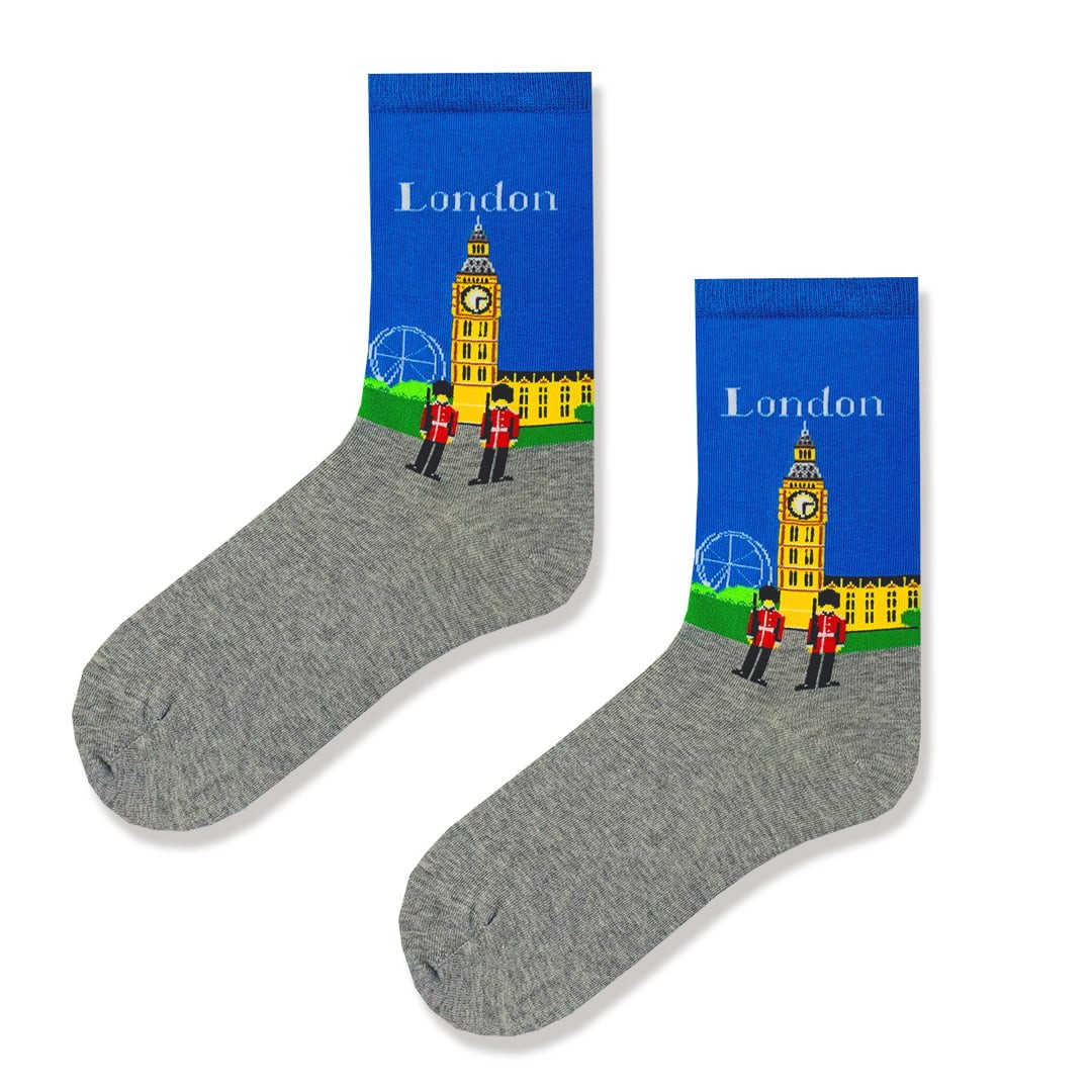 London Desenli Sanatsal Şehirler Renkli Soket Çorap