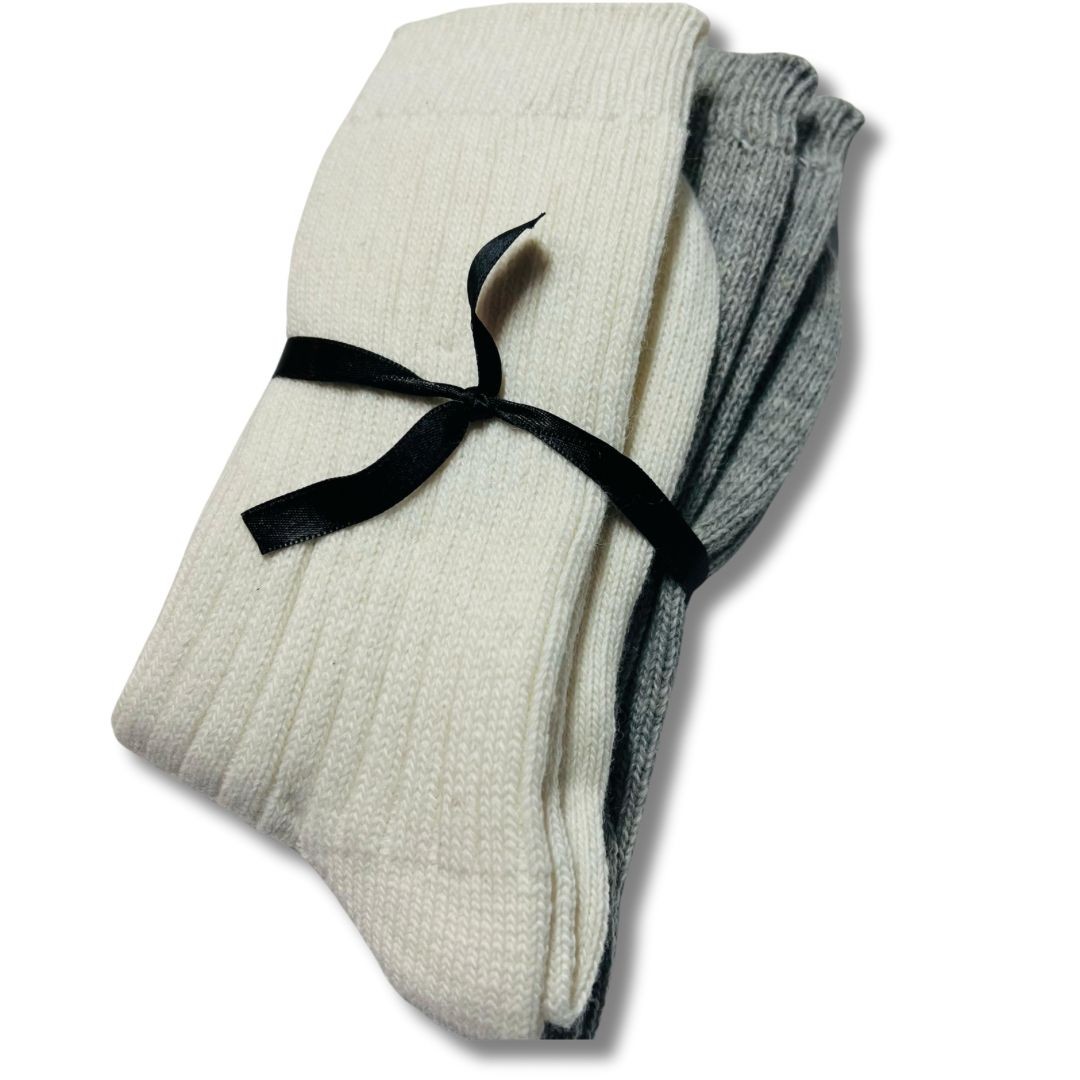 Gri-Beyaz Renkli Desenli Yün Çorap Kışlık Çorap 2'li