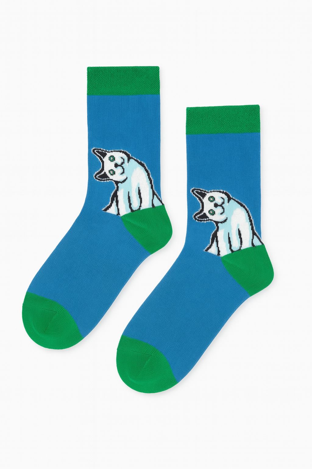 Kedi Desenli Mavi Renkli Soket Çorap