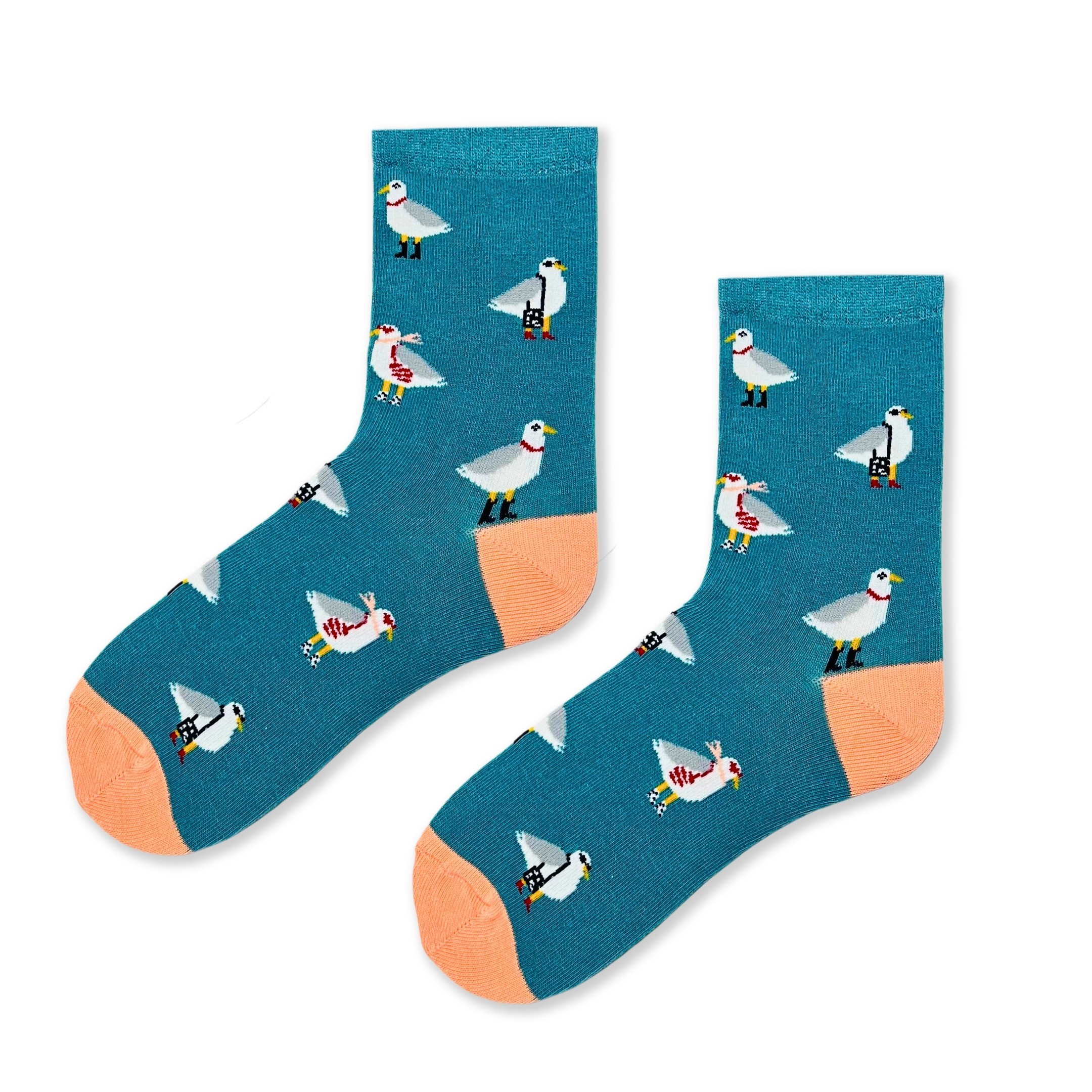 Martı Desenli Mavi Renkli Pamuklu Soket Çorap