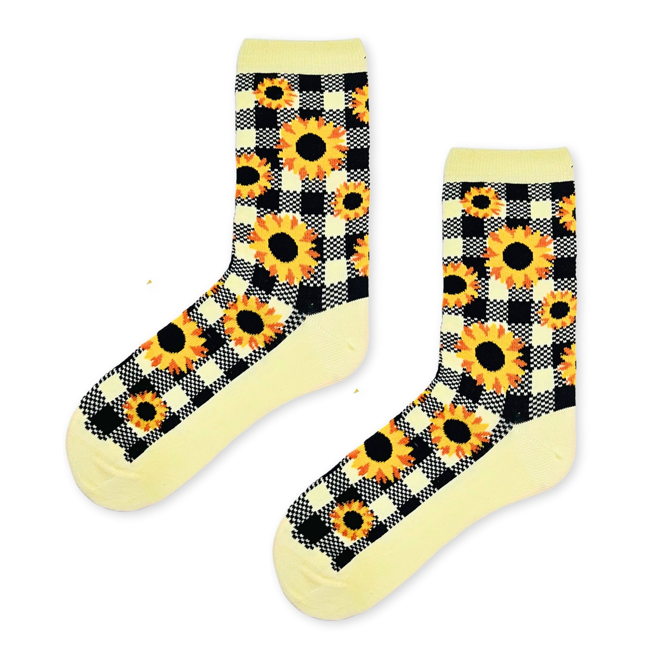 Ayçiçeği Desenli Ekoseli Renkli Soket Çorap