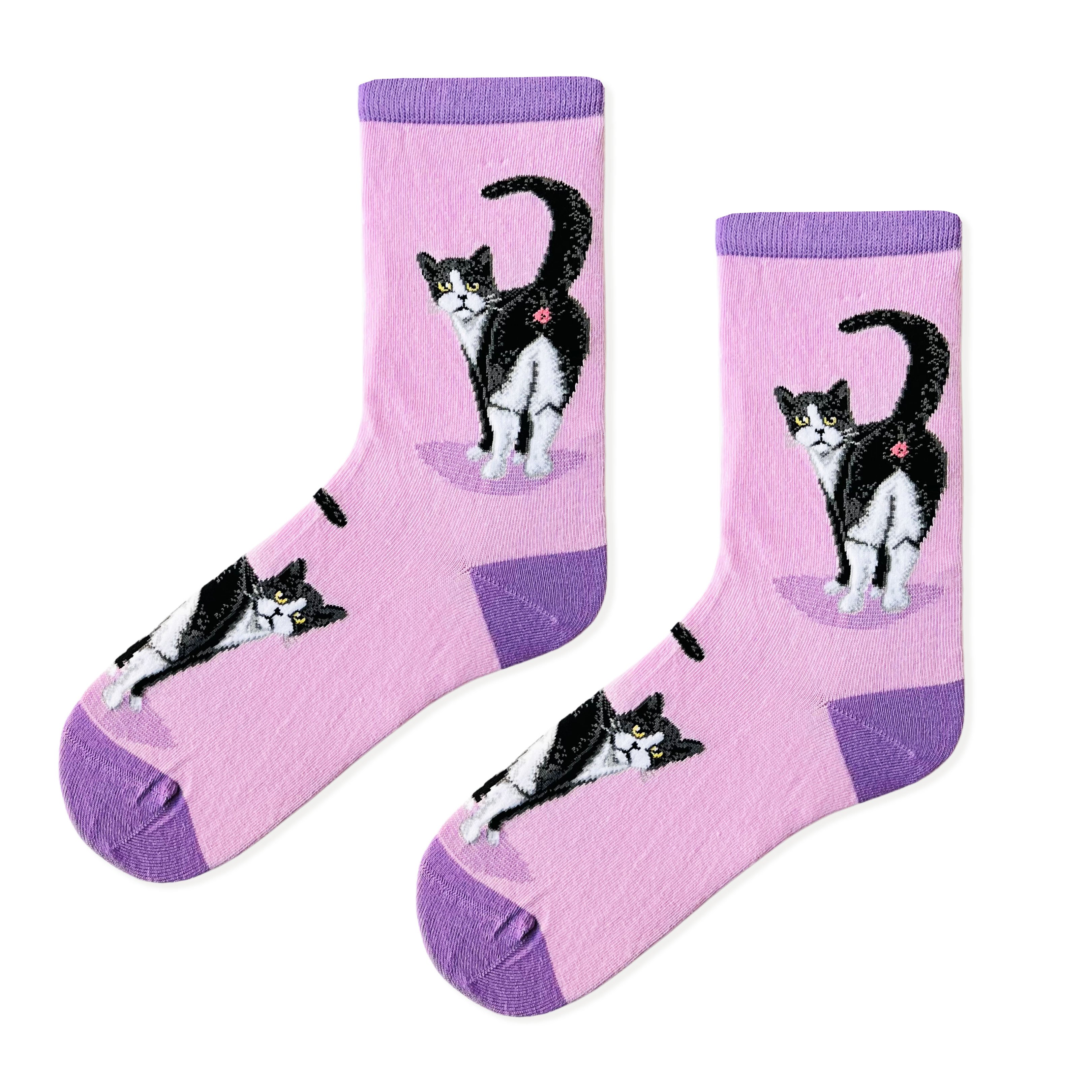 Kedi Desenli Pembe Renkli Soket Çorap