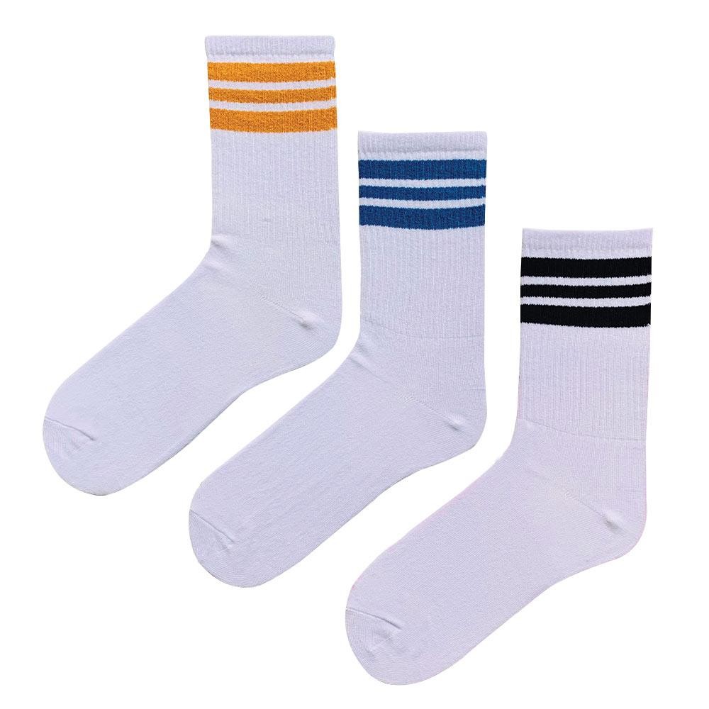 Beyaz Çorap Atletik Spor Soket Desenli Çorap Kutusu 3'lü Neşeli Çoraplar