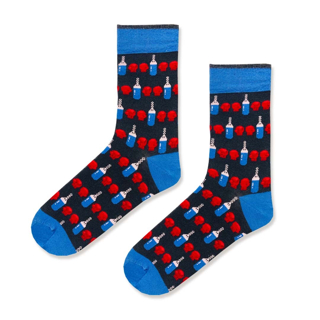 Box Eldiveni - Torbası Desenli Mavi Renkli Erkek Soket Çorap(42-47)