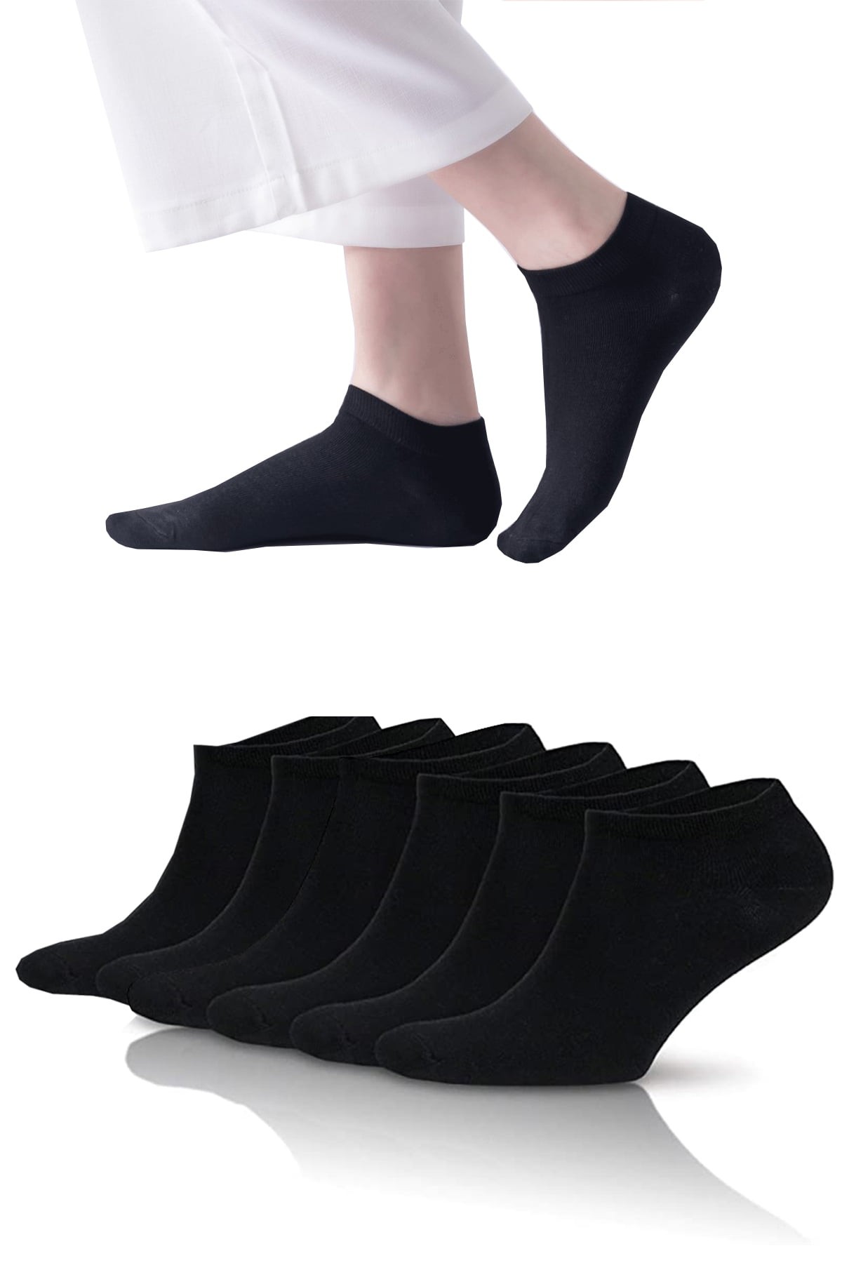 Siyah Renkli Terletmeyen Bambu Kısa Patik Çorap Kutusu 6'lı