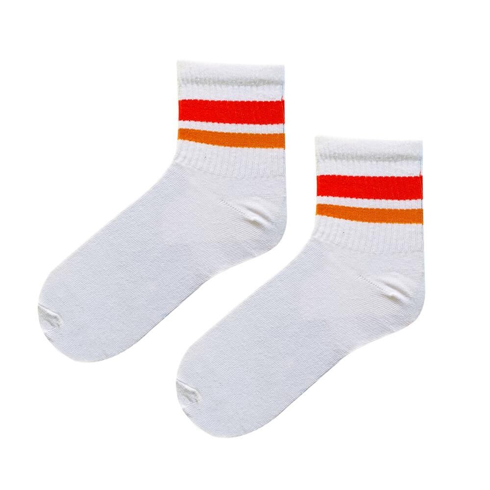 Turuncu Renkli Çizgili Spor Kısa Beyaz Çorap