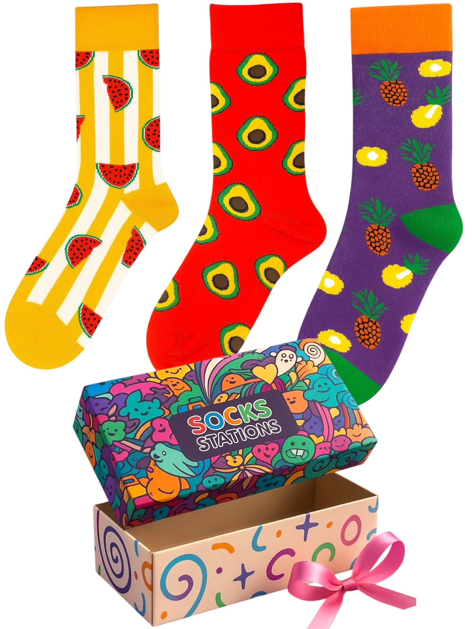 Renkli Meyveli Çorap Seti Avokado-Karpuz-Ananas