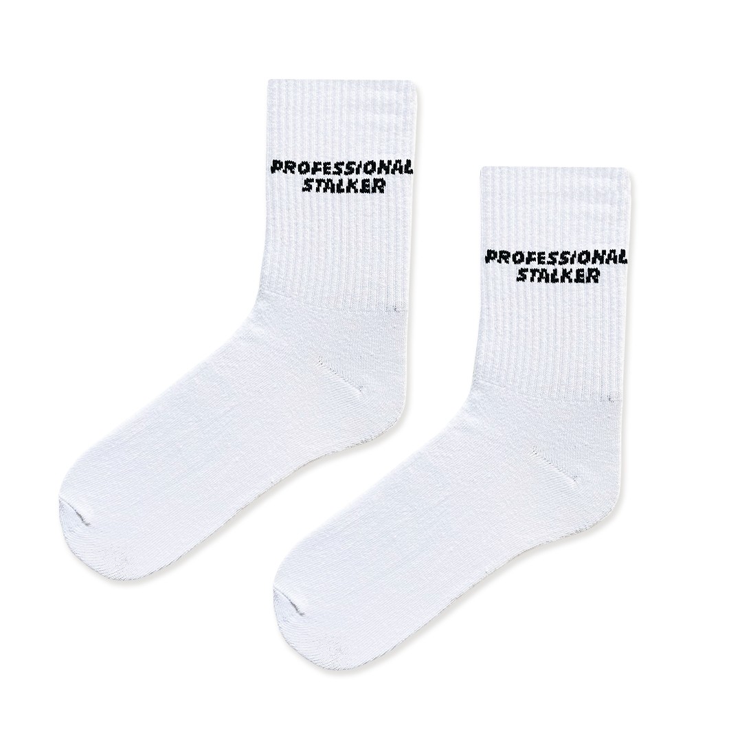 Siyah Stalker Yazılı Şekilli Renkli Kısa Beyaz Çorap