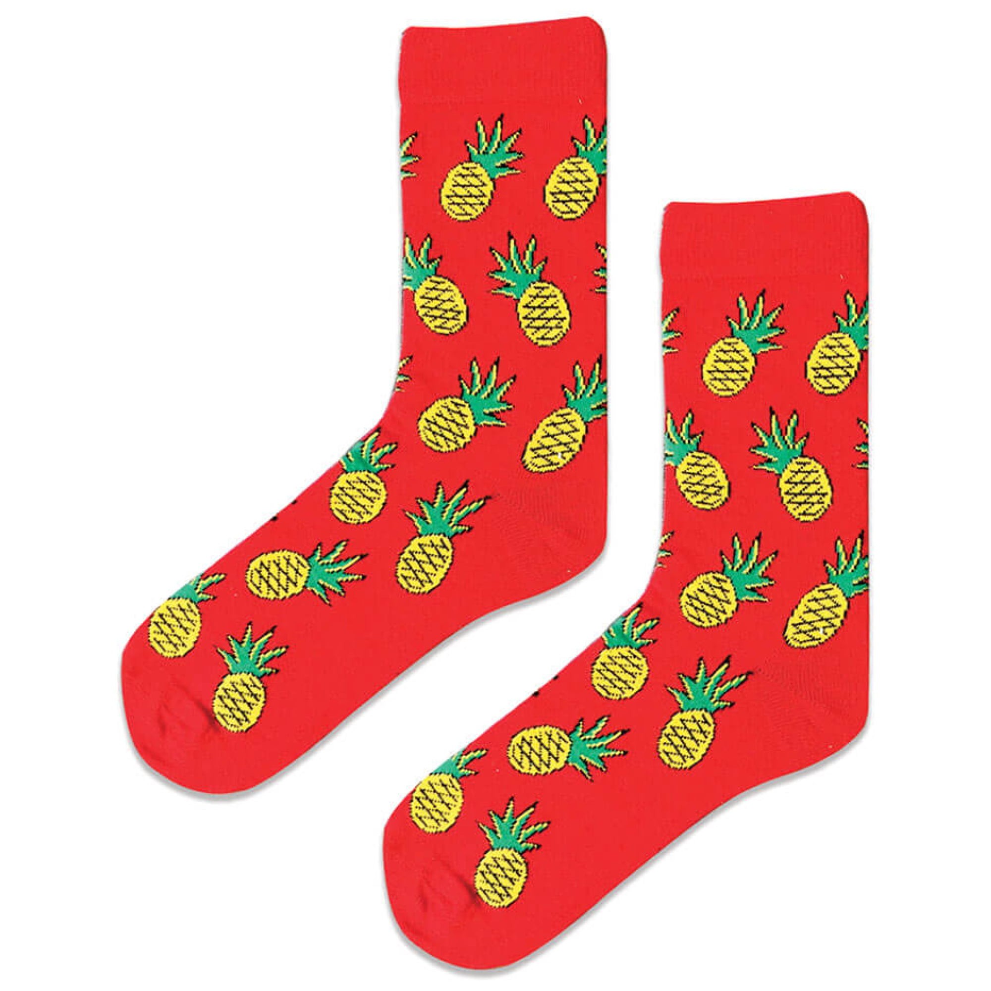 Sarı Ananaslı Desenli Şekilli Kırmızı Renkli Soket Çorap