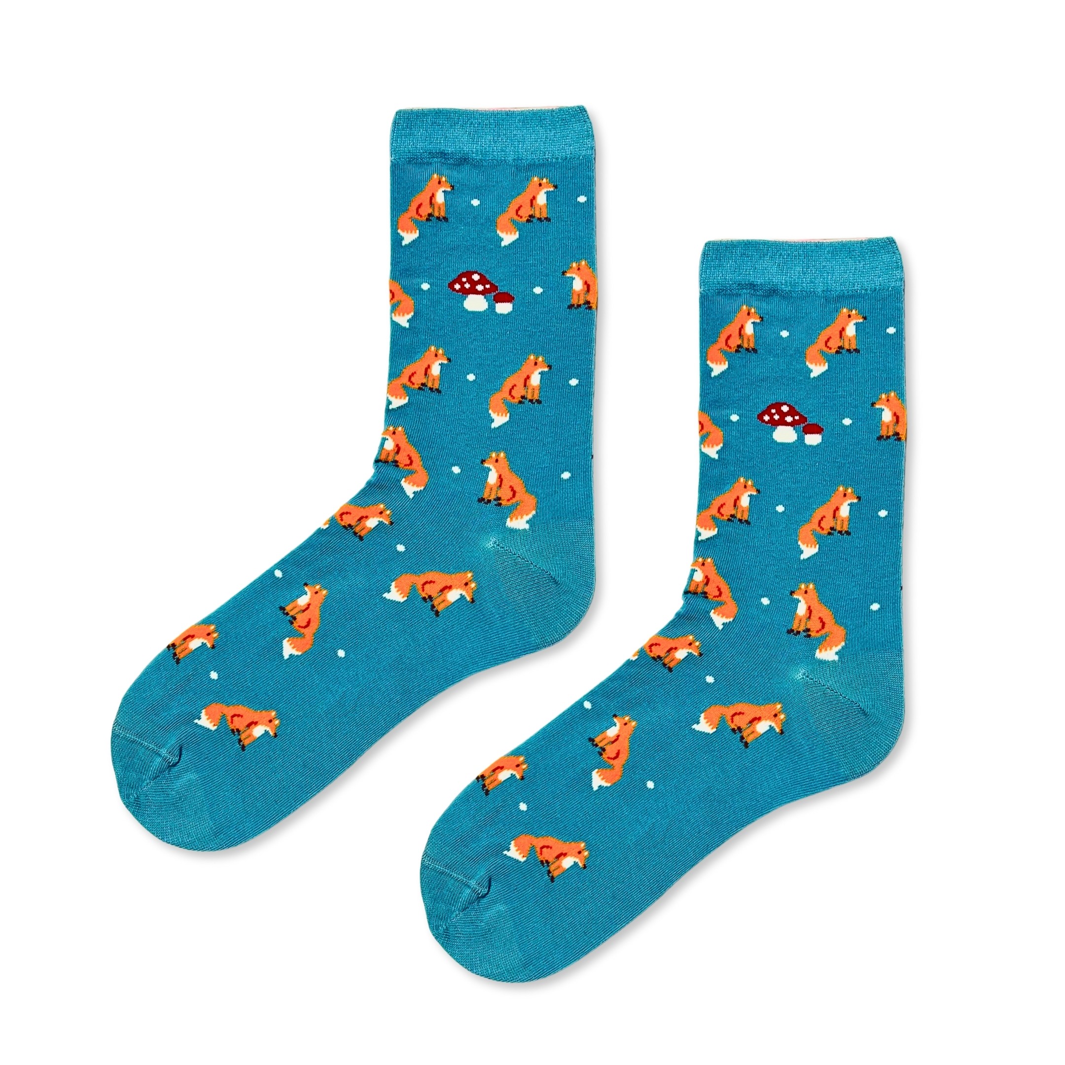 Tilki Desenli Mantar Şekilli Renkli Pamuklu Soket Çorap