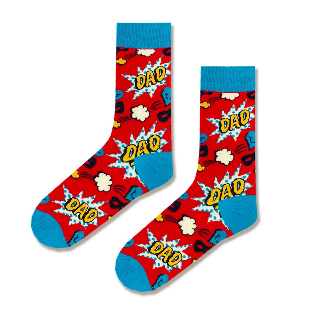 Dad Yazılı Kırmızı Renkli Desenli Erkek Soket Çorap (42-47)