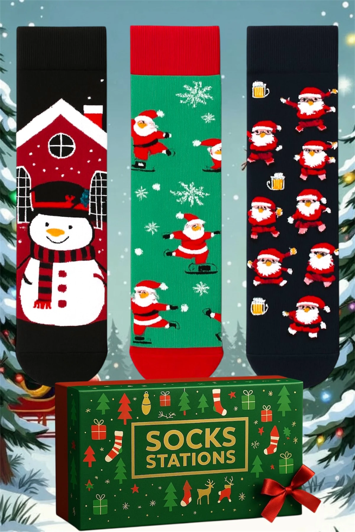 Desenli Yılbaşı Çorabı Özel Hediye Soket Kutusu 