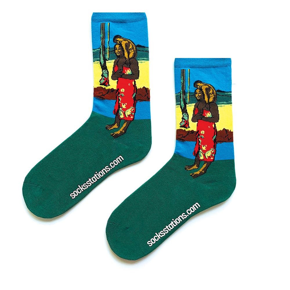 Resimli Desenli Soket Çorap – Ia Orana Maria Yeşil Renkli Çorap Ünlü Tablo – Sanat