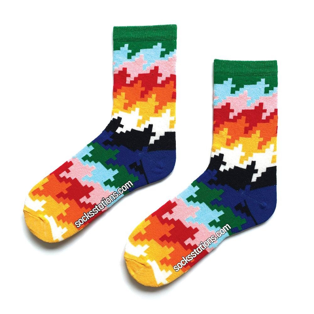Kaz Ayağı Renkli Desenli Soket Çorap