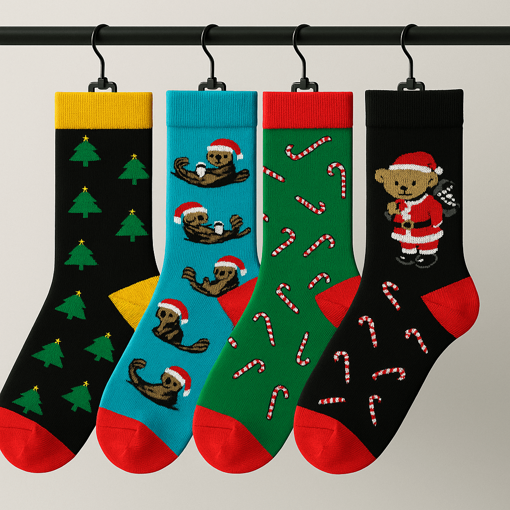 Christmas Socks Noel Baba Desenli Yılbaşı Çorapları Kutusu 4'lü