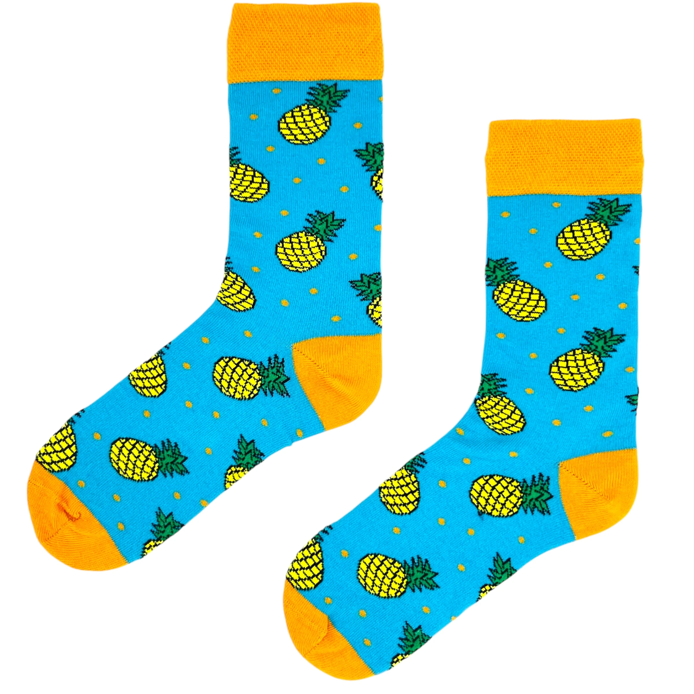 Ananaslı Çizgili Mavi Renkli Soket Desenli Çorap Neşeli Çoraplar