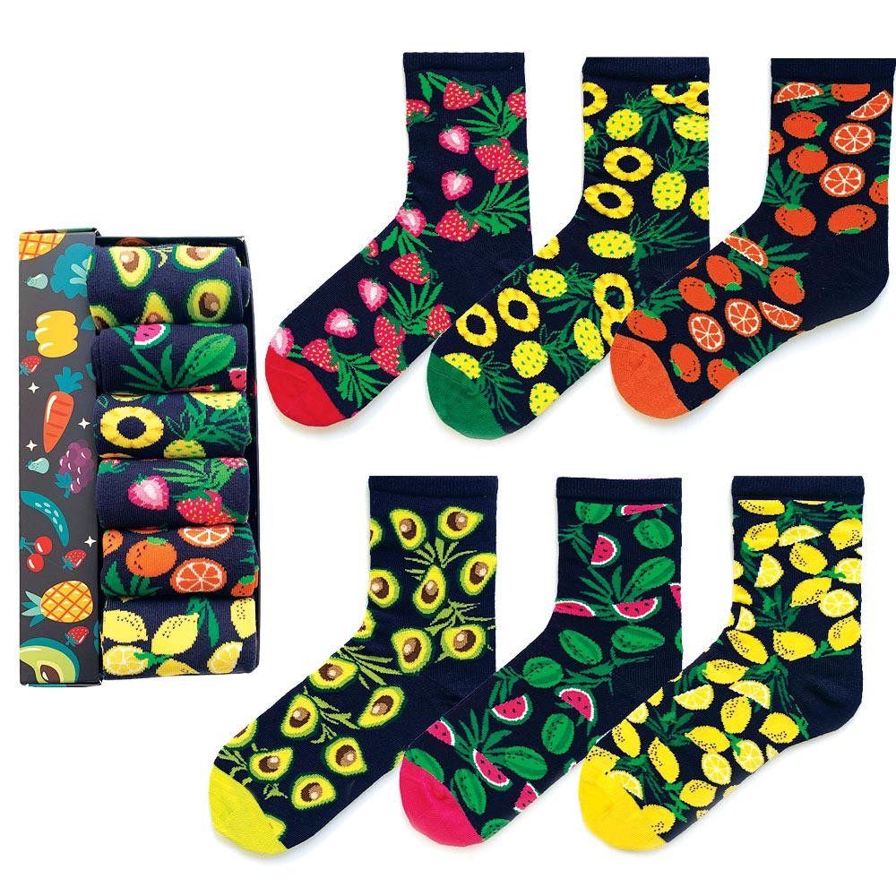 Limon Desenli Renkli Soket Çorap Kutusu 6'lı Erkek ve Kadın Çorap