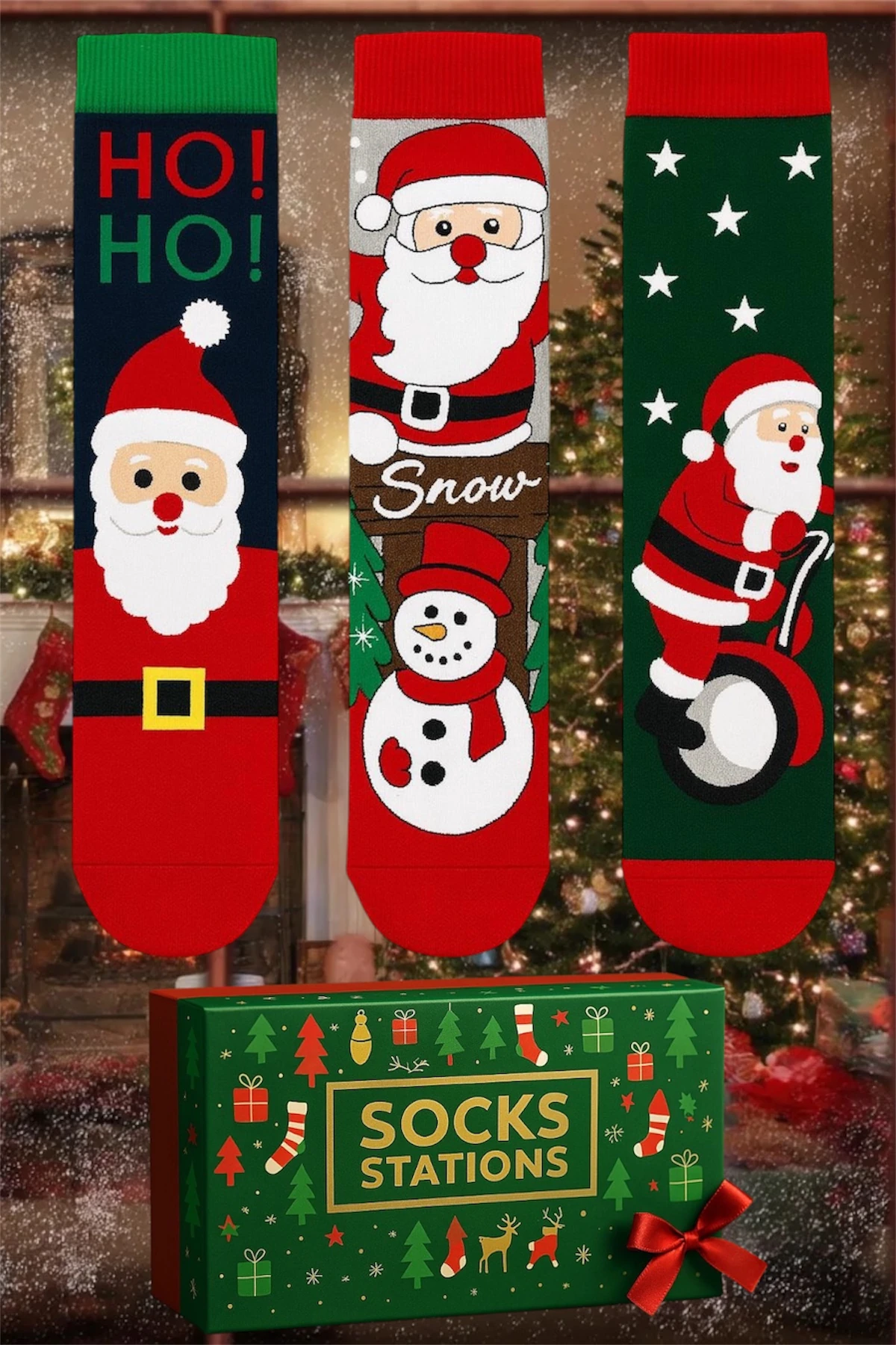 Yılbaşı Modelleri Desenli Renkli Christmas Socks Kutusu 3'lü