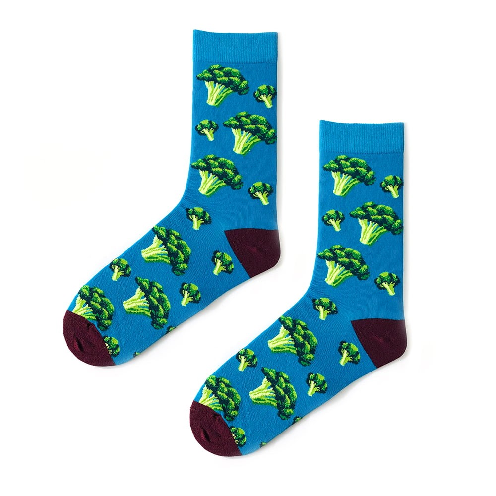 Renkli Brokoli Desenli Soket Mavi Çorap