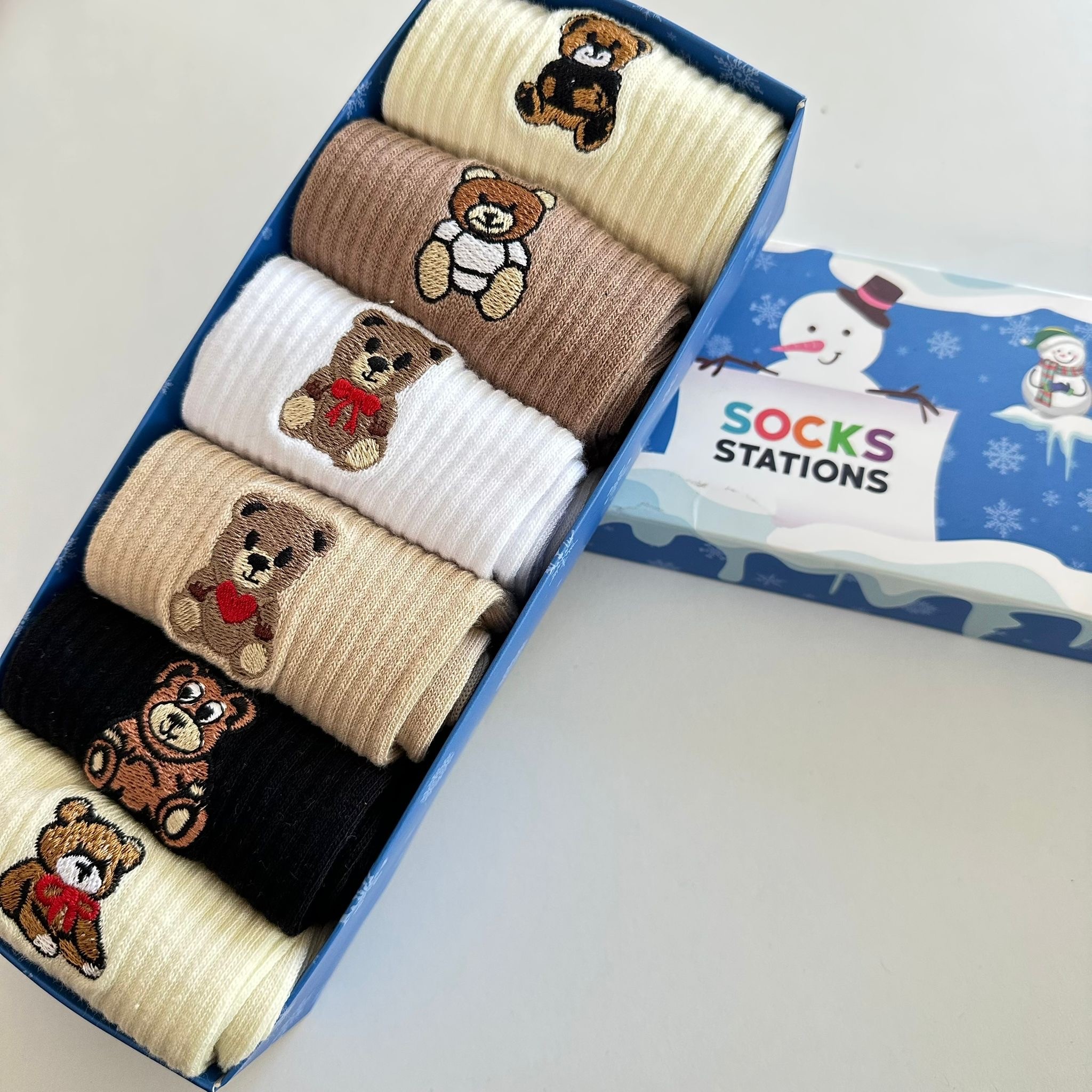 Ayıcık Nakışlı Renkli Soket Çorap Kutusu 