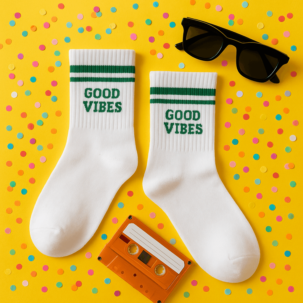 Good Vibes Yazılı Beyaz Renkli Çorap