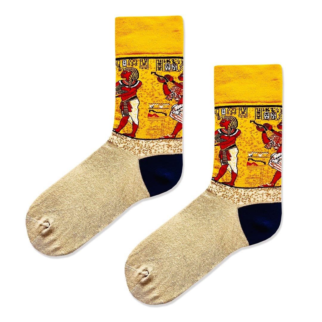 Mısır Firavun Desenli Şekilli Sarı Erkek Soket Çorap (42-48)